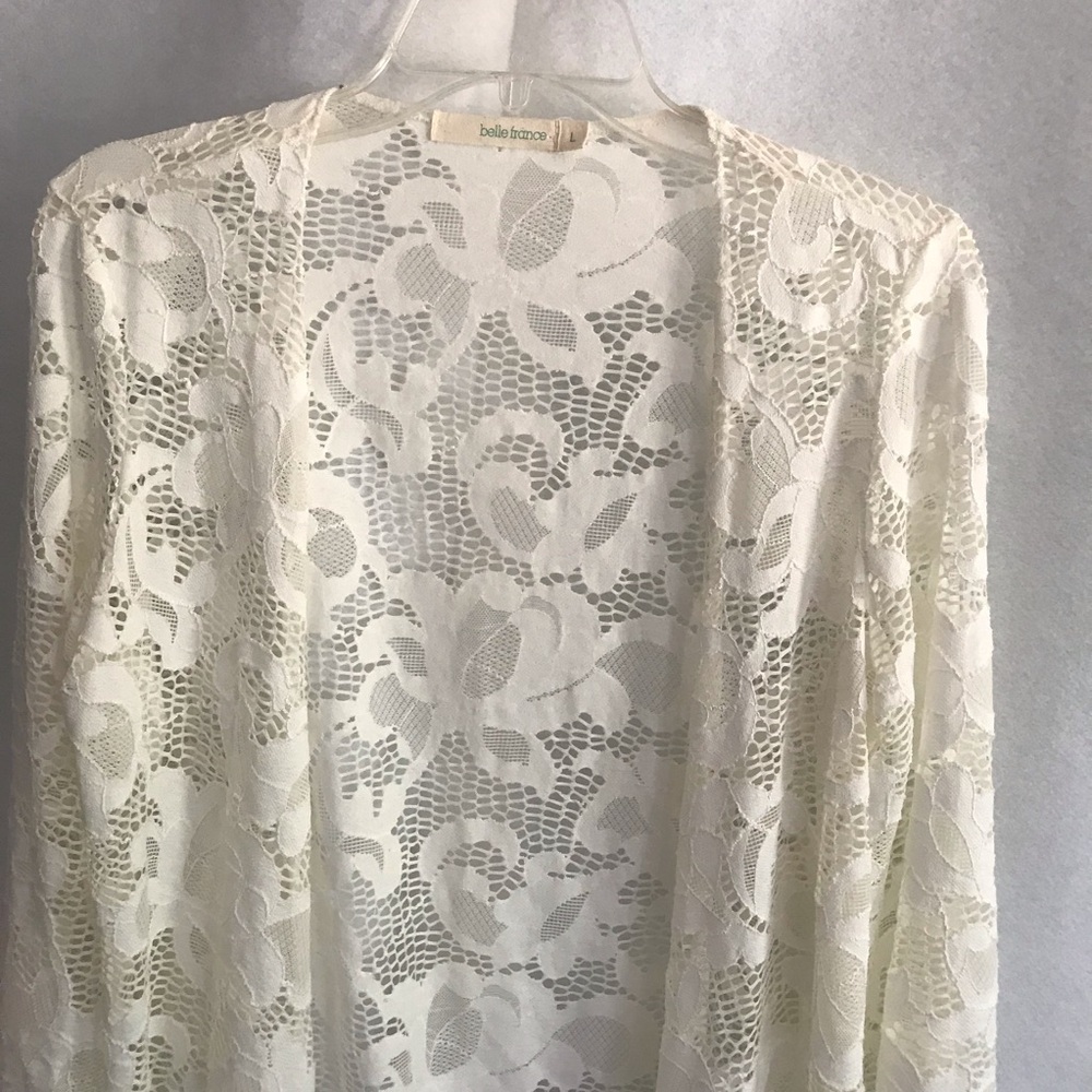 Sheer Lace Open-Front Shrug - Cream - Picture 3 of 7